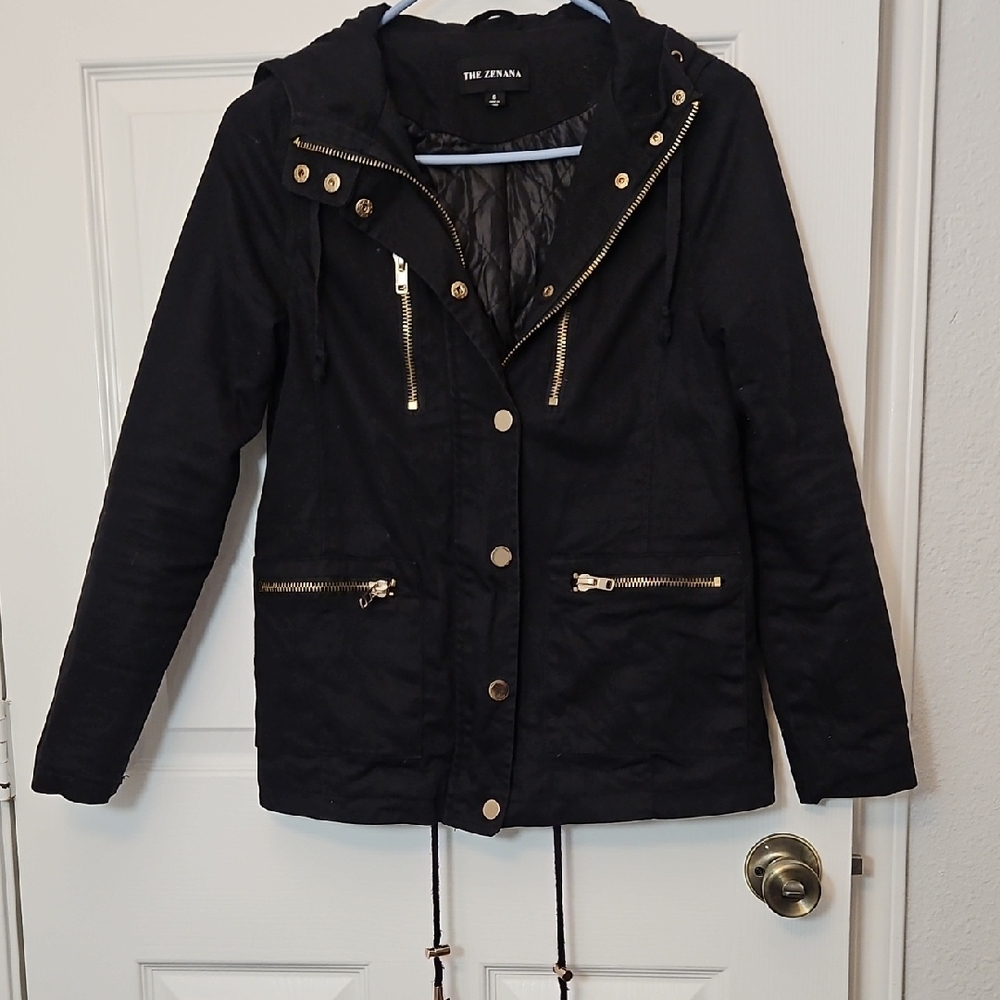 Black Utility Jacket with Gold Accents